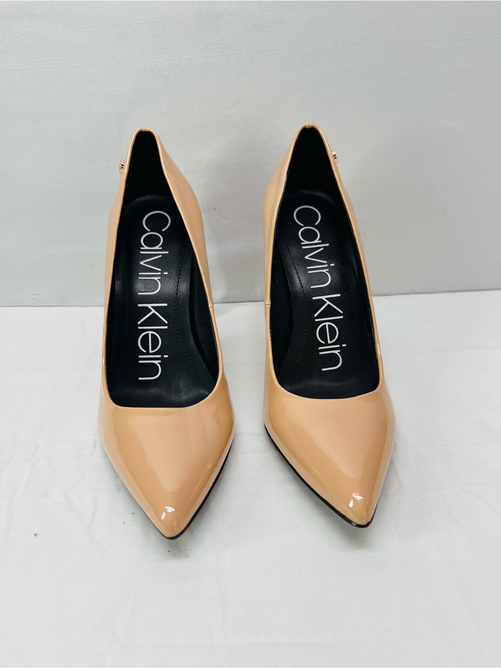 Calvin Klein Brady Beige Patent Pointed-Toe Pumps